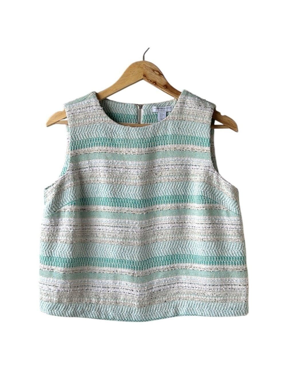 KATHERINE BARCLAY MONTREAL Multicoloured Striped Woven Tweed Top Size Medium